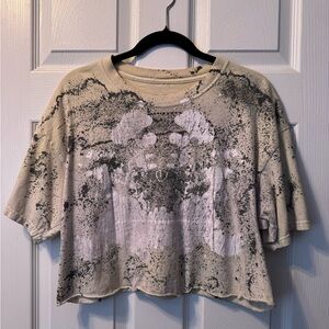 Women's Cream and Black Graphic Top